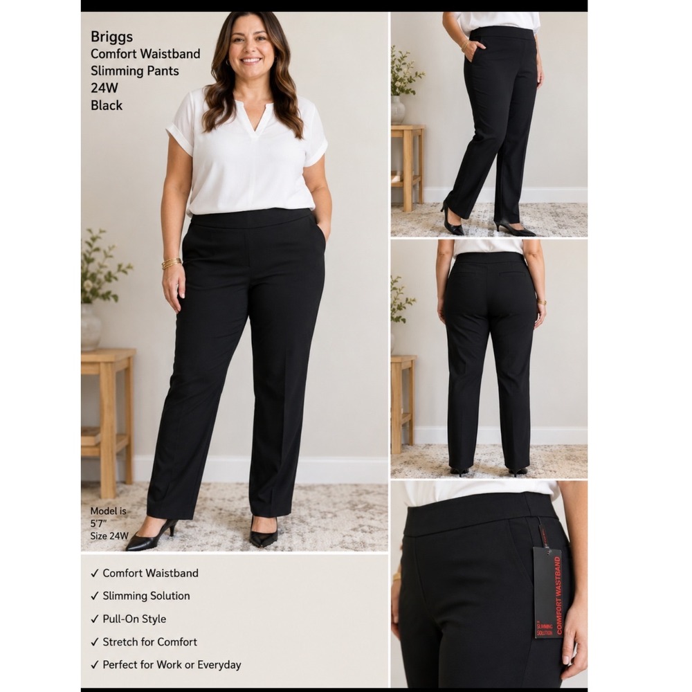 Briggs New York Womens Black‎ Slimming Comfort Waistband Classic Dress Pants 24W